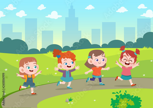 kids play together in the garden vector illustration
