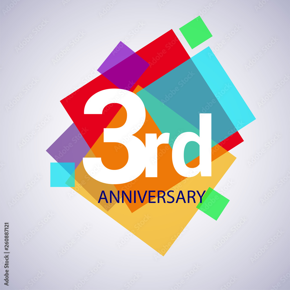 3rd anniversary logo, vector design birthday celebration with colorful geometric isolated on white background. 3rd anniversary logo, vector design birthday celebration with colorful geometric isolated on white background.