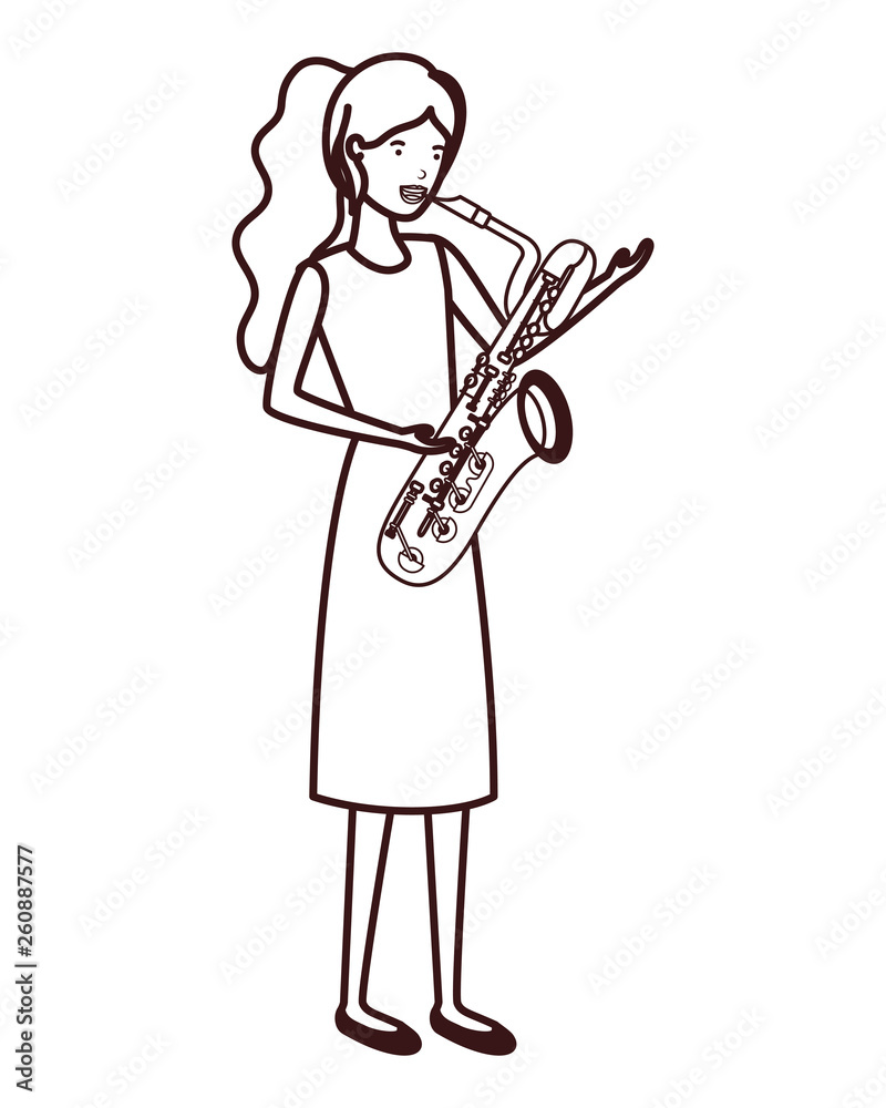 Naklejka premium young woman with saxophone character