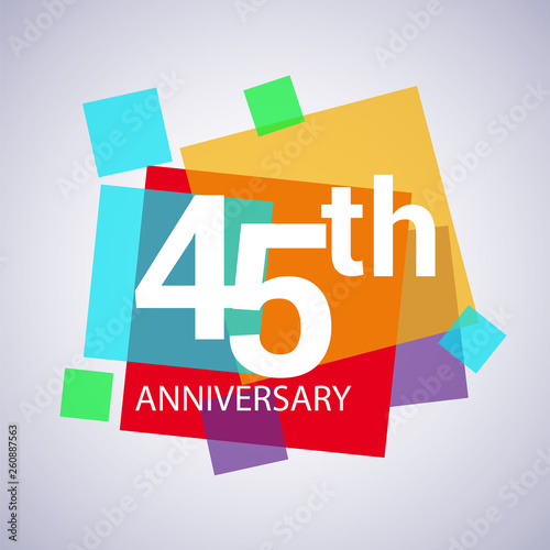 45th anniversary logo, vector design birthday celebration with colorful geometric isolated on white background.
