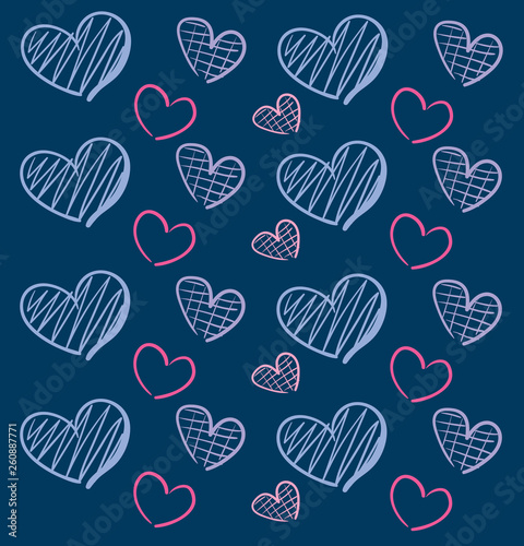 Different size and colour hearts on blue backround illustration vector on blue background