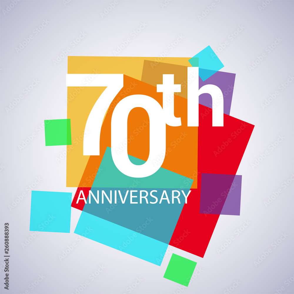Fototapeta premium 70th anniversary logo, vector design birthday celebration with colorful geometric isolated on white background.