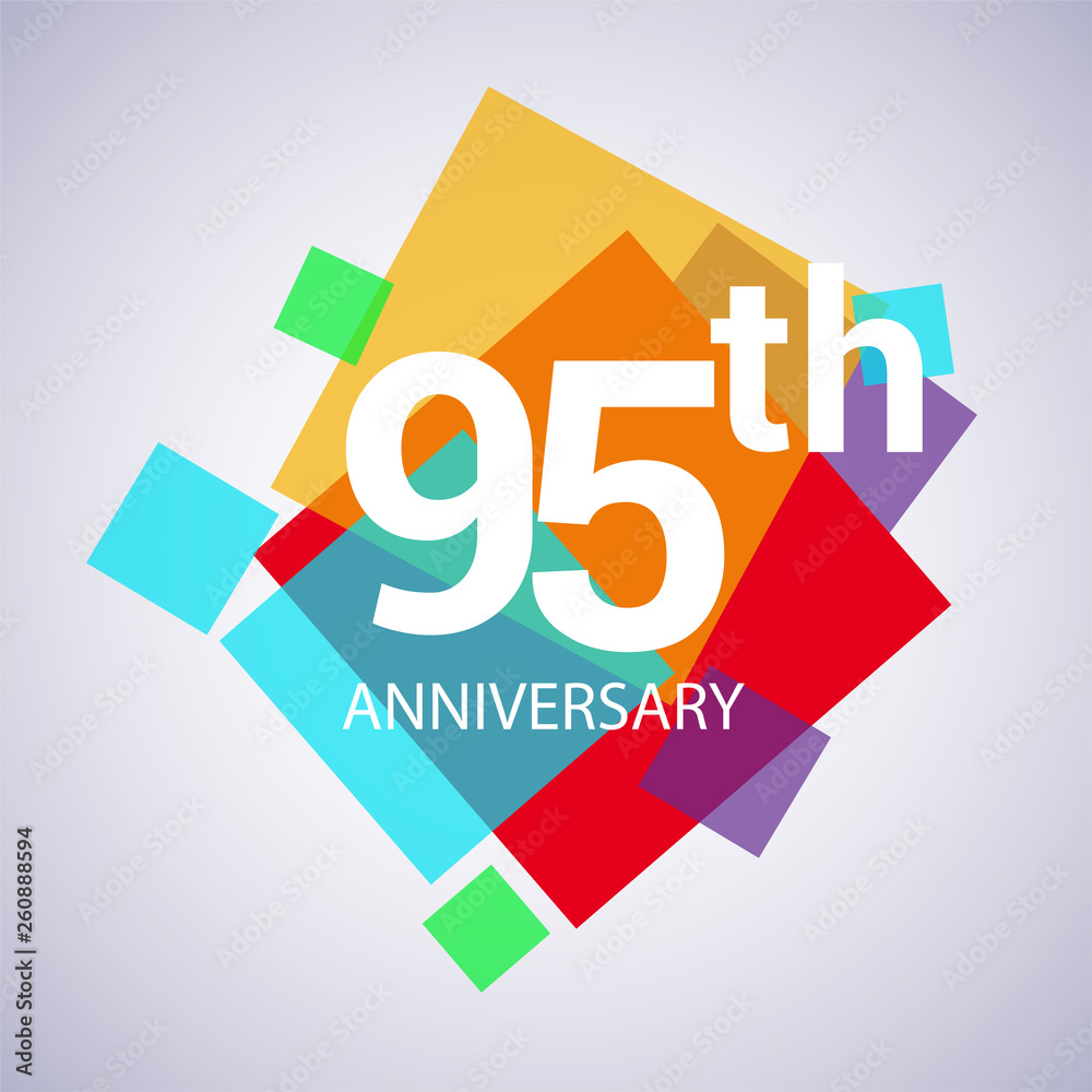 95th anniversary logo, vector design birthday celebration with colorful geometric isolated on white background.