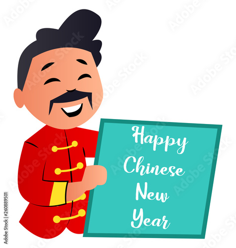 Cartoon chinese man celebrating new yearvector illustartion on white background photo