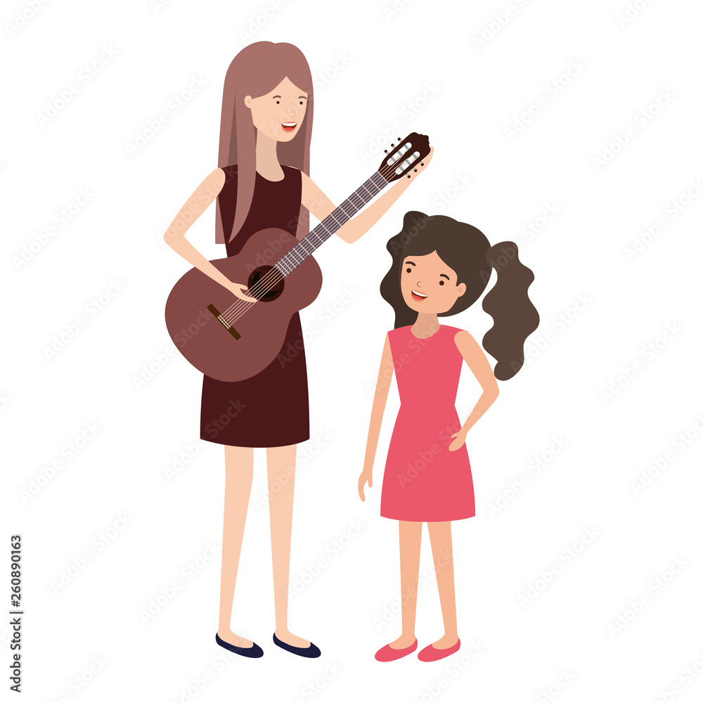 woman with daughter and guitar avatar character woman with daughter and guitar avatar character