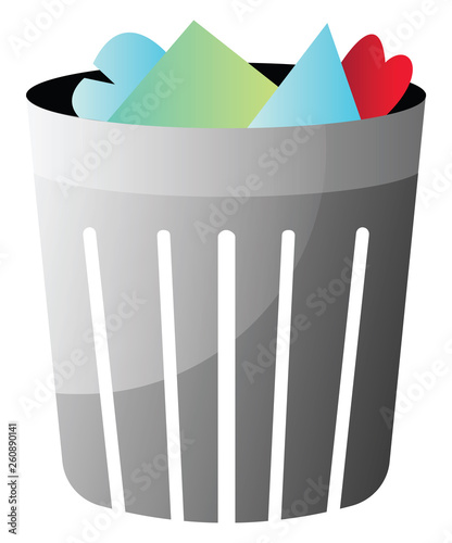 Trashbin with trash inside vector illustration on a white background