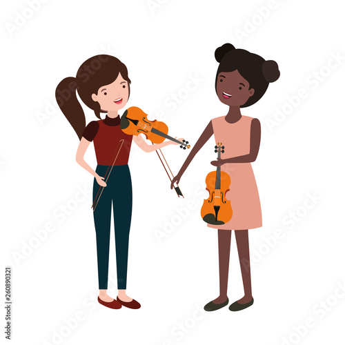 women with musical instruments character
