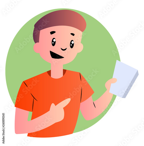 Cartoon boy in orange shirt vector illustration on white background