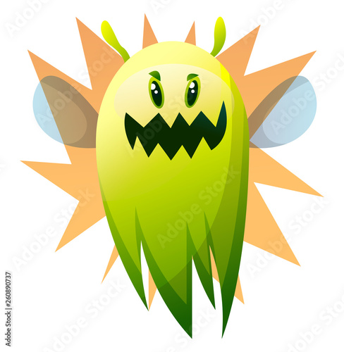 Smiling cartoon green monster vector illustartion on white background