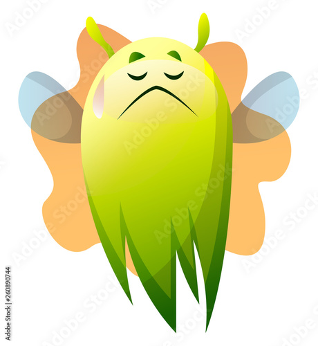 Sad cartoon green little monster vector illustartion on white background