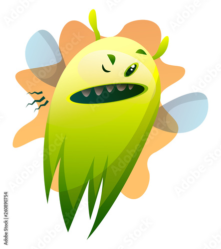 Angry cartoon little green mpnster vector illustartion on white background