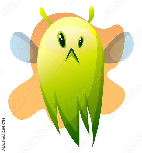 Sad cartoon green little monster vector illustartion on white background