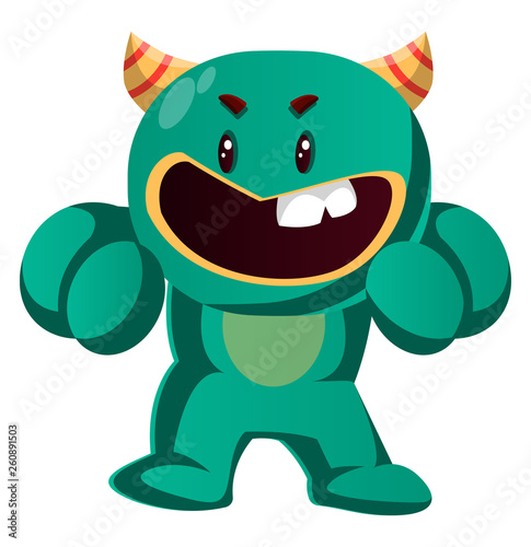 Angry green monster ready to fight vector illustration