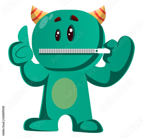 Green monster with his lips zipped vector illustration