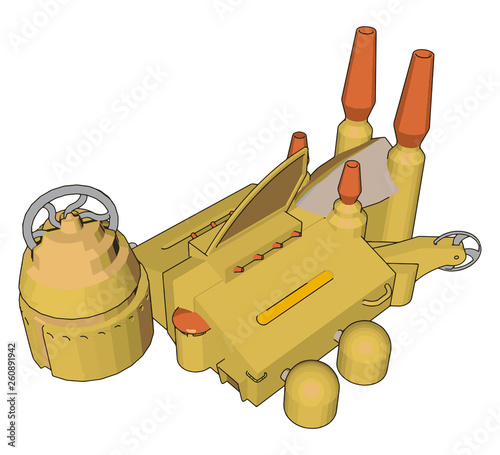 Simple vector illustration on white background of an yellow manufactoring buolding photo