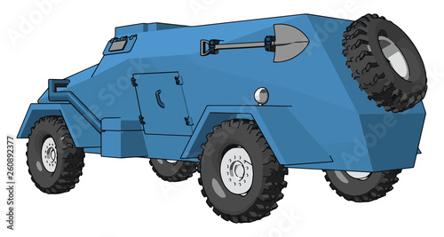 3D vector illustration on white background of a blue armoured military vehicle photo