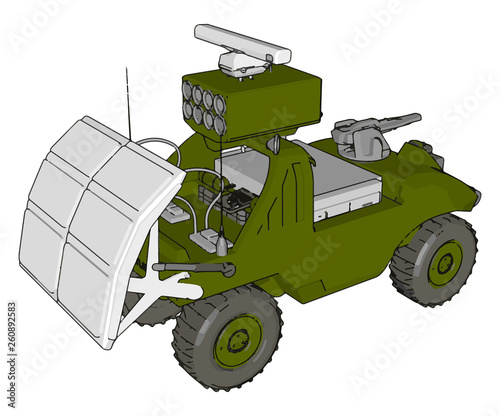 3D vector illustration on white background of a military missile launch vehicle