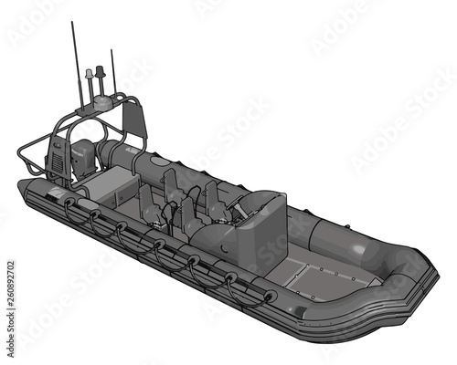 3D vector illustration on white background  of a military inflatable boat