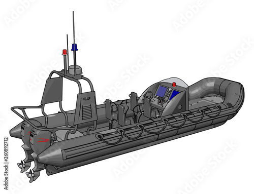 3D vector illustration on white background  of a military inflatable boat