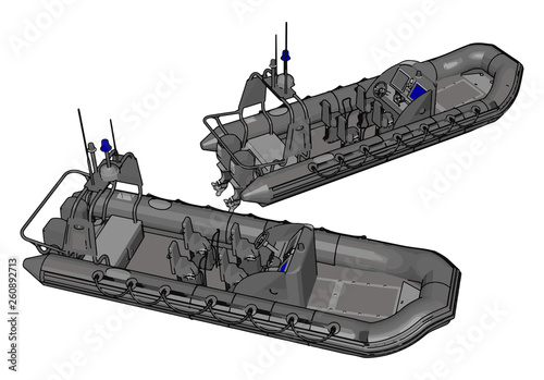 3D vector illustration on white background  of two military inflatable boats