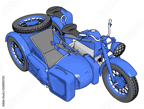 3D vector illustration on white background  of a military motorcycle with sidecar