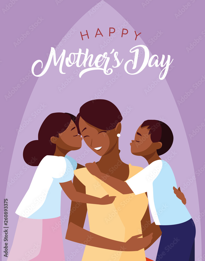 happy mother day card with mom black and children happy mother day card with mom black and children