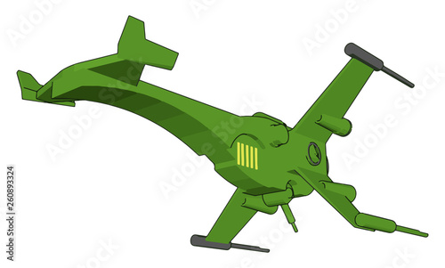 Green fantasy battle cruiser vector illustration on white background