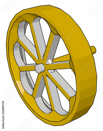 Simple vector illustration of a yellow wheel white background