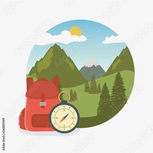 camping zone scene with compass guide