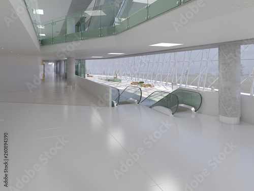 Public interior of the hall. 3d render.