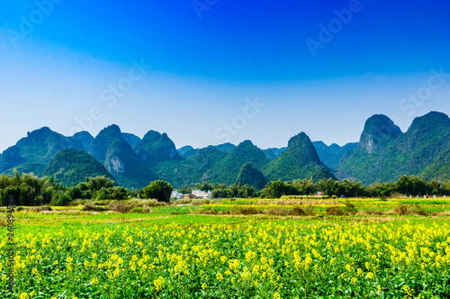 Countryside scenery with blue sky background  