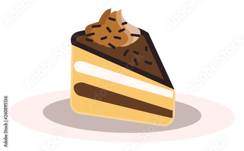 A piece of cake with chocolate topping and sprinkles vector color drawing or illustration