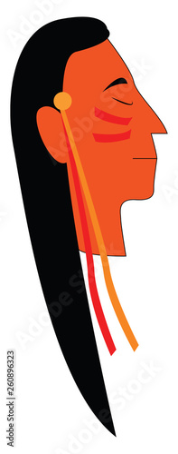 A native American or an Indian with his long hair and rational costume vector color drawing or illustration