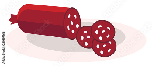 A piece of sausage often made of the ground meat of animals vector color drawing or illustration