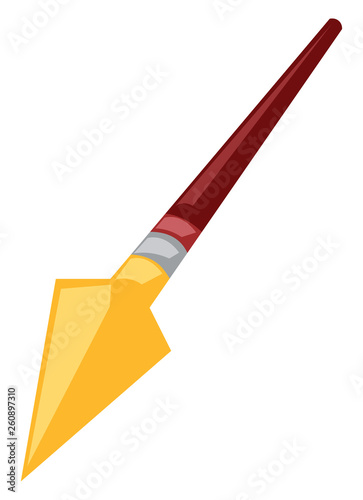 A wooden pole weapon with golden pointed head vector color drawing or illustration