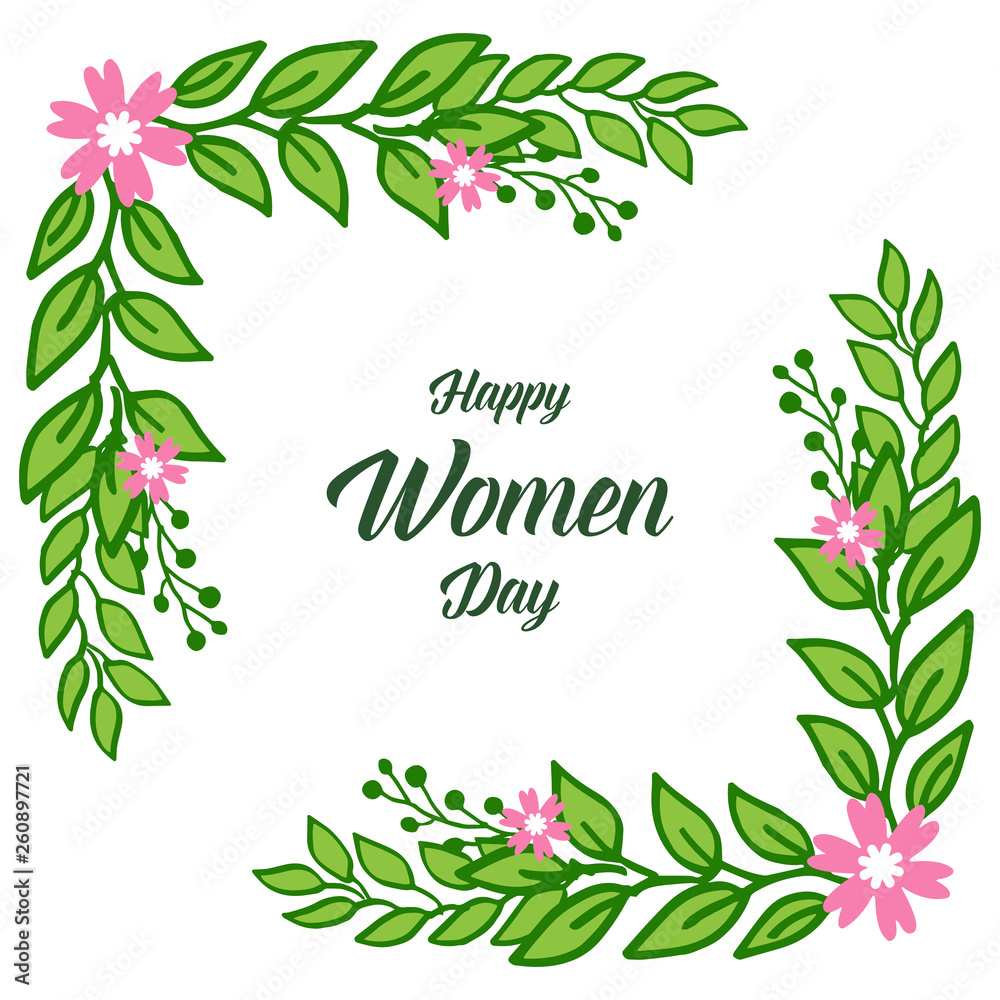 Vector illustration banner happy women day for decor frame flower pink and leaves
