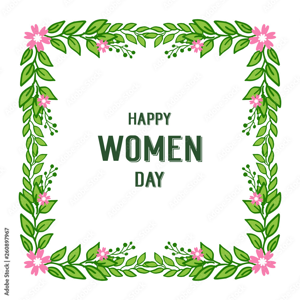 Vector illustration banner happy women day for decor frame flower pink and leaves Vector illustration banner happy women day for decor frame flower pink and leaves