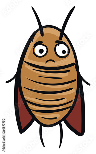 Sad brown cockroach  vector illustration on white background