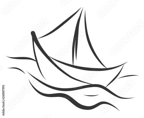 Simple black and white tattoo sketch of a ship  vector illustration on white background
