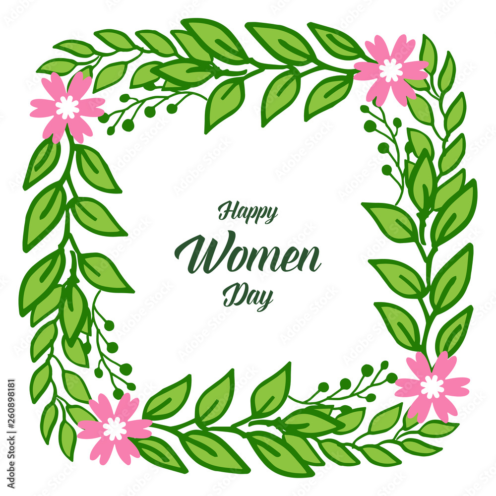 Vector illustration decorative happy women day for crowd of leaf flower frame