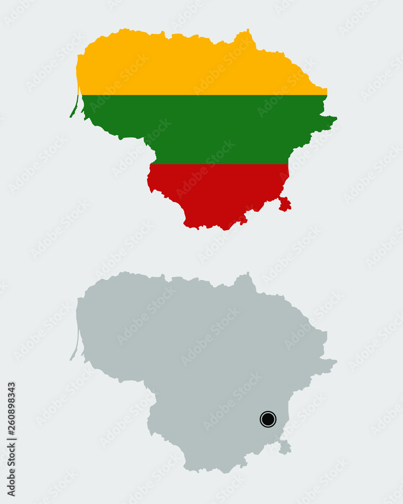 Contour of Lithuania in grey and in flag colors Contour of Lithuania in grey and in flag colors