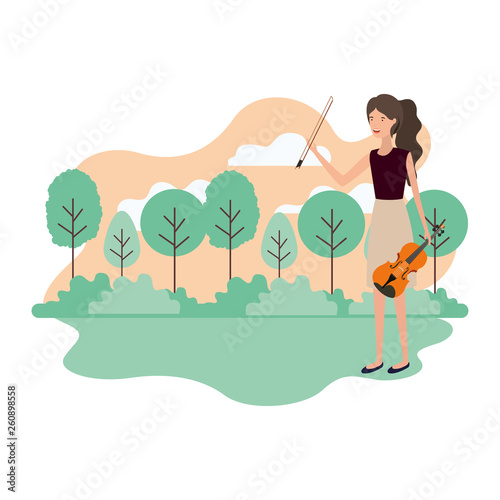 woman with violin in landscape avatar character © grgroup