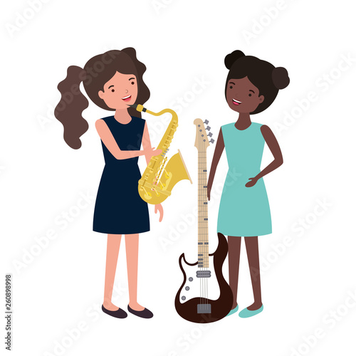 women with musical instruments character