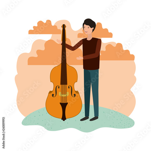 man with violin in landscape avatar character