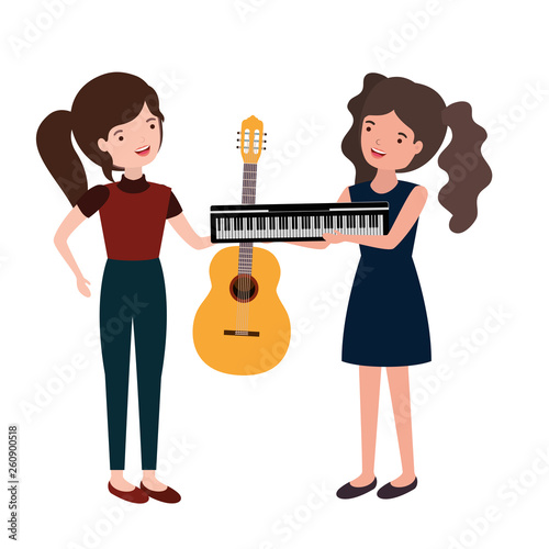 women with musical instruments character