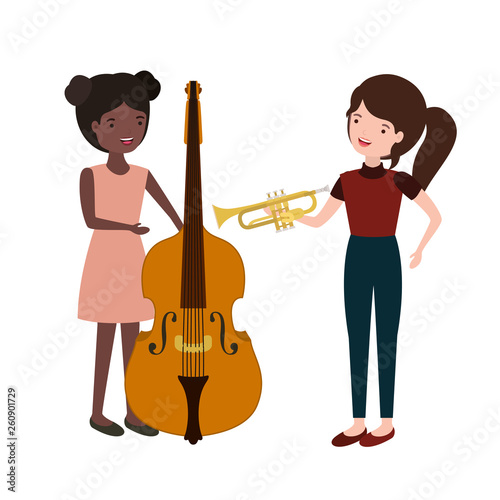 women with musical instruments character