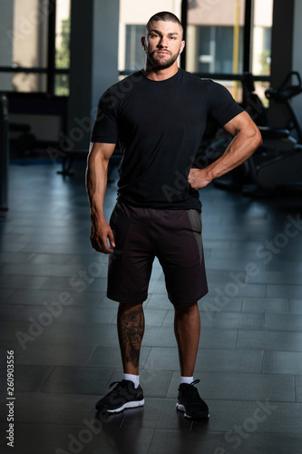 Healthy Man Posing In Black T-shirt