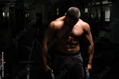Bodybuilder Holding Weights In Hand