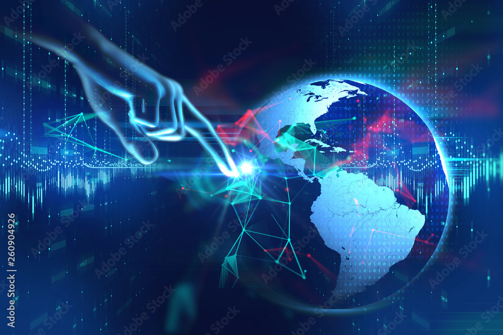 3d illustration of hand touch gesture on futuristic technology element 3d illustration of hand touch gesture on futuristic technology element