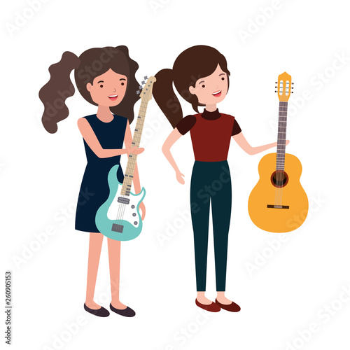 women with musical instruments character